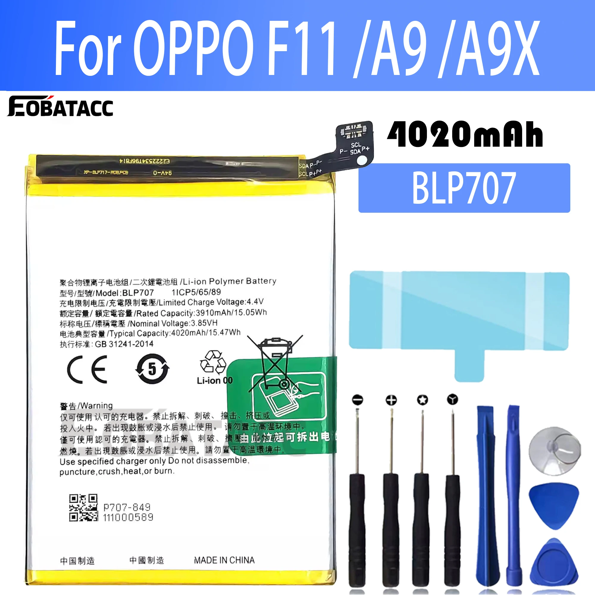 100% Новый оригинальный аккумулятор BLP707 для OPPO F11 A9 A9XBattery + Бесплатные инструменты