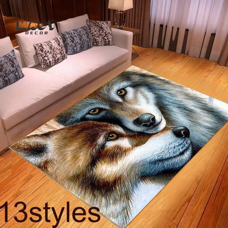 3D Carpets Wolf King Print Mats For Living Room Bedroom Area Rugs Animal Porch Kitchen Bathroom Crawling Carpet Home Decoration
