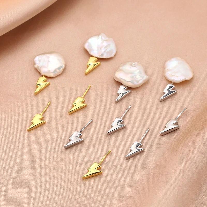 

2 pieces copper plated real gold cute little lightning DIY jewelry baroque pearl pin accessories materials