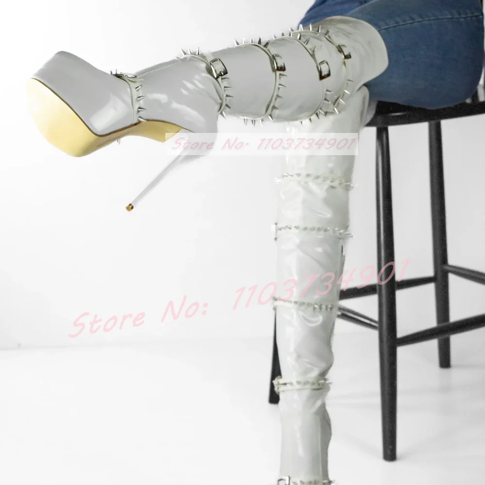 Женские заклепки на платформе боковая молния ремень с пряжкой тонкий высокий