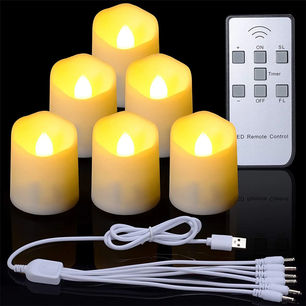 

6Pack USB Rechargeable LED Candles Tea Light Remote Control Flameless Flickering Candle Lamp for Christmas Home bar Decor