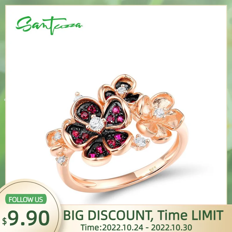 

Only 9.9USD During Oct.24-Oct.30 SANTUZZA 925 Sterling Silver Ring For Women Flower Lab Created Ruby White CZ Ring Fine Jewelry