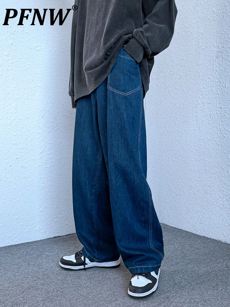

Мужские джинсы с широкими штанинами PFNW, темно-синие свободные брюки с широкими штанинами, в Корейском стиле, для осени и зимы, 12A4332