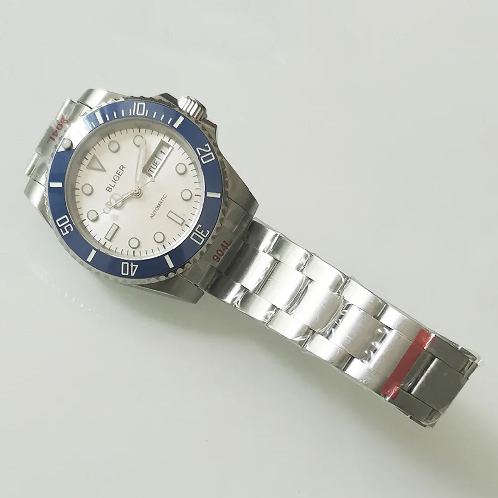 Механические часы 40 мм с сапфировым стеклом автоматические мужские черный белый