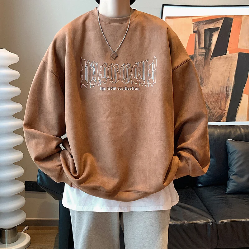 

Privathinker Suede Vintage Men's Gothic Sweatshirts Loose Fashion Brand Unisex Pullovers Casual Harajuku Male Hoodies Clothing