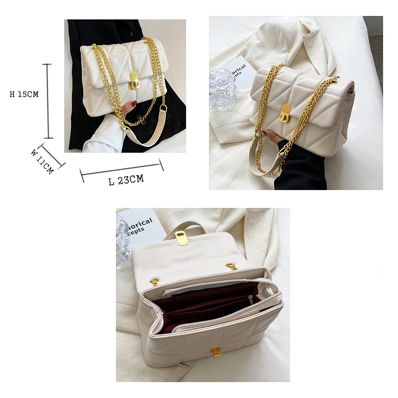 Brand Luxury Quilted Women Shoulder Bag Fashion Designer Metal Chains Small Crossbody Handbags Trend Simple Female Purse New Sac