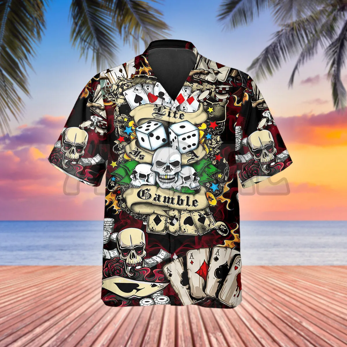 

Lucky Dice Spades Gambling Skull 3D All Over Printed Hawaiian Shirt Men's For Women's Harajuku Casual Shirt Unisex