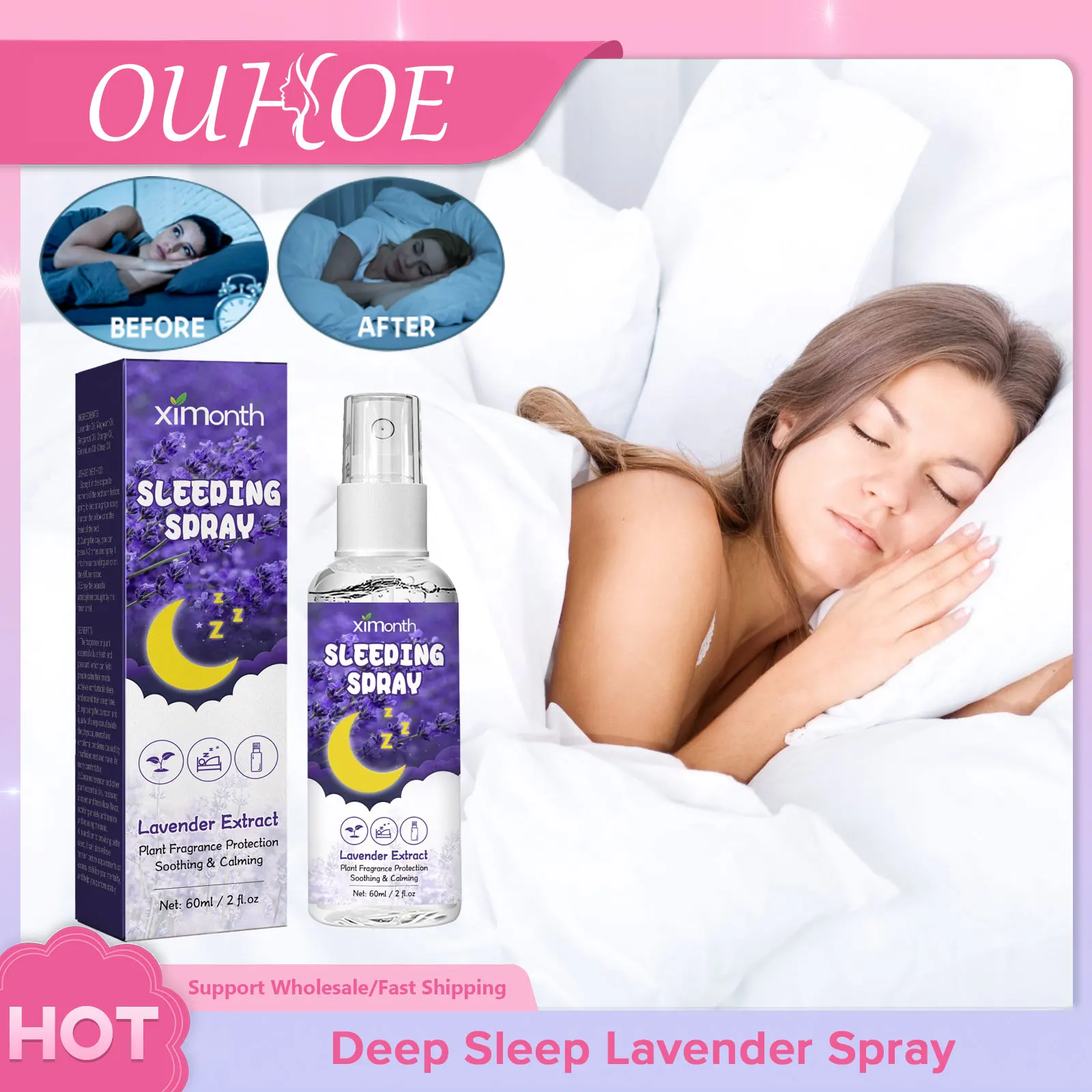 

Lavender Sleep Spray Improve Insomnia Relieve Anxiety Aromatherapy Relaxing Soothing Mood Essential Oil Help Deep Sleeping Mist