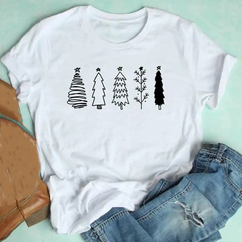 

Женская модная футболка с принтом новогодней елки, с надписью «Merry Christmas»