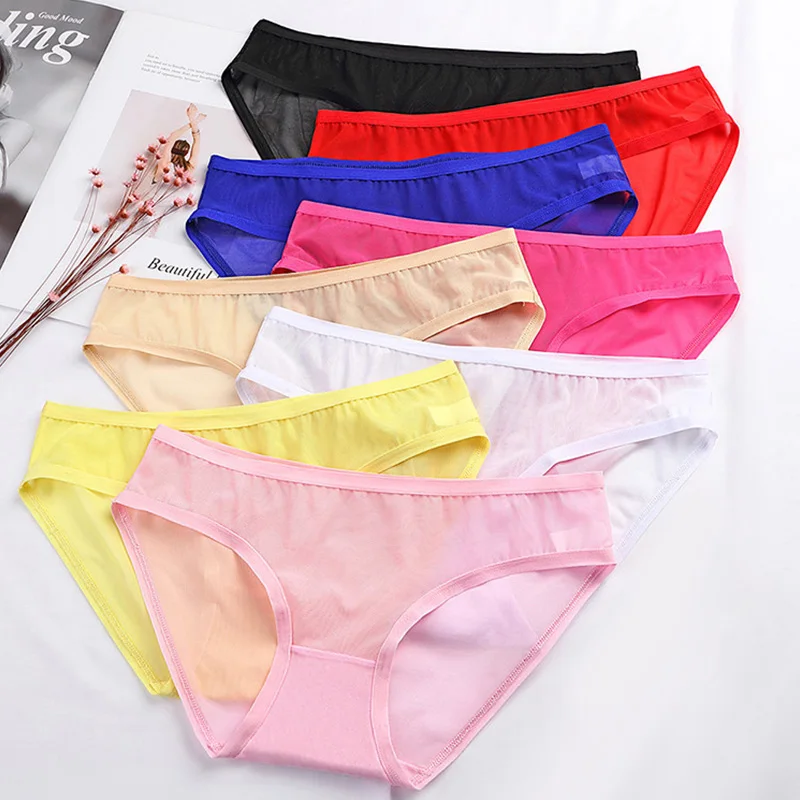 Women's Low-Waist Panties Sexy Underwear See Through Lingerie Mesh Briefs Breathable Lace Panties Knickers
