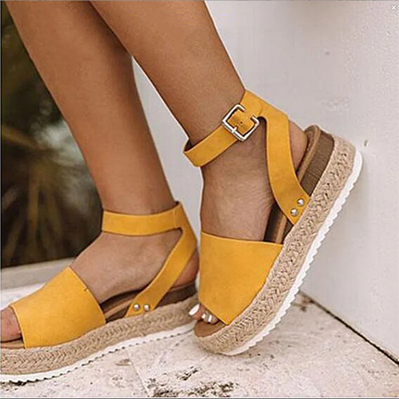 

Summer Sandals Roman Fashion Women Strap Sandals Wedges Shoes Casual Peep Toe Espadrille Femme Flat Shoes High Quality