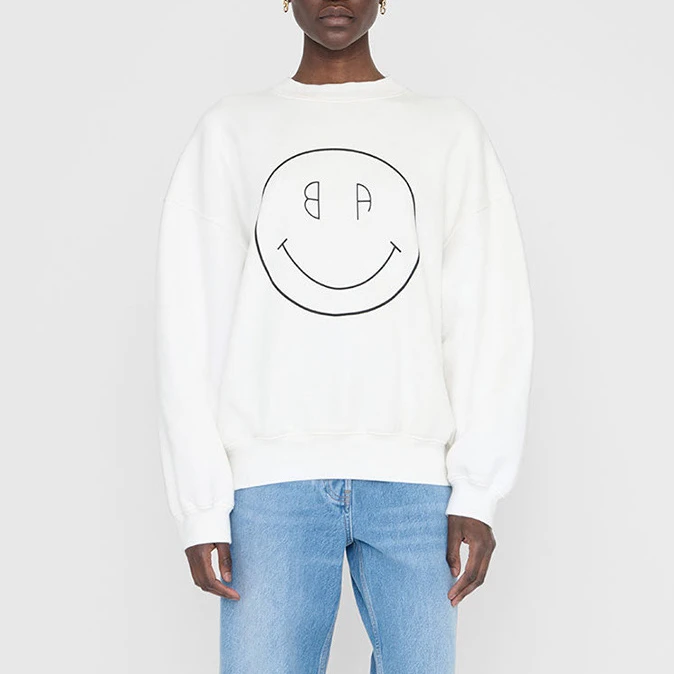 

Fashion Classic Trendy Luxury Design Early Autumn New Smiling Face Printing Round Neck Plush Sweater Women A4