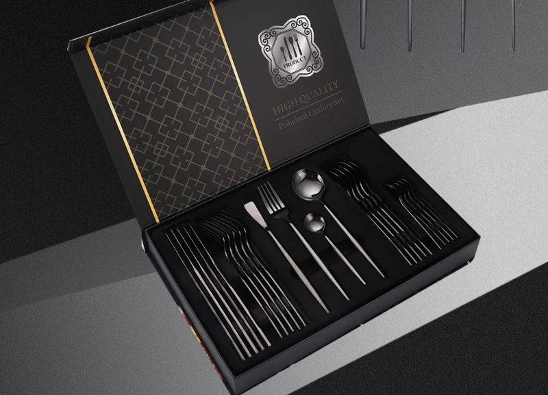 

Mint Silver Dinnerware Cutlery Set Stainless Steel Knife Fork Coffee Spoon Flatware Set Party Western Tableware Gift Box24pcs