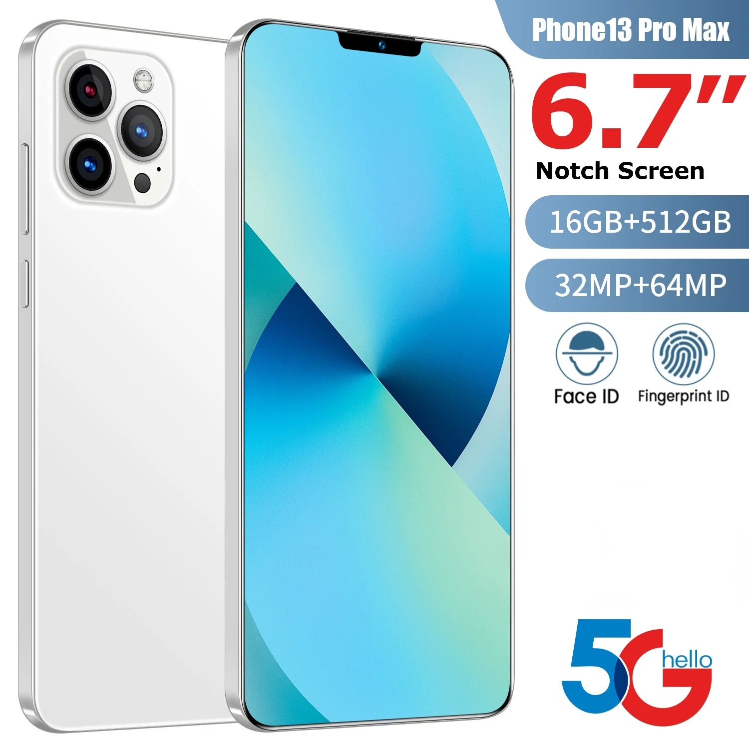 

Global Version i13 Pro max 5G Smartphone 6.7 Inch 6800mAh Android 11 16GB+512GB Celular 10 Core Cellphone Unlock Mobile Phone