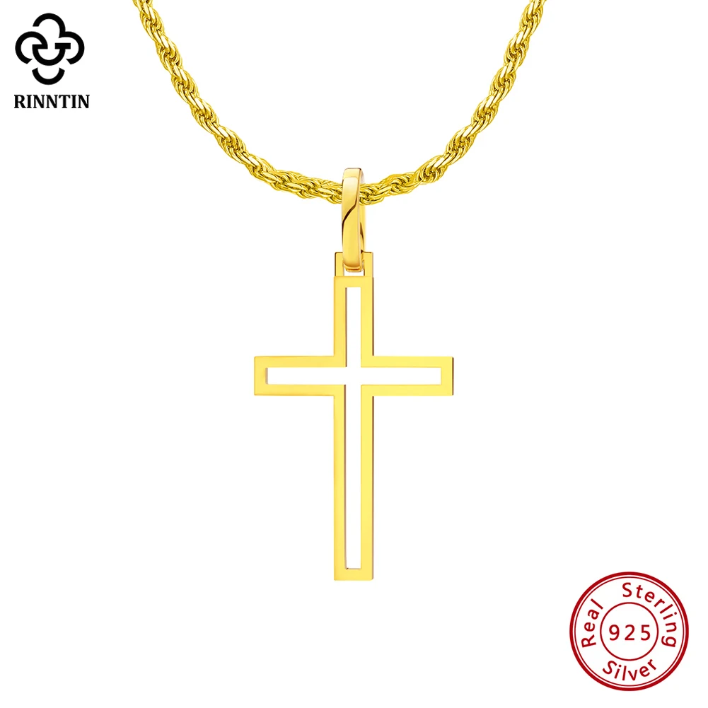 Rinntin Серебро 925 крест ожерелье вера кулон для мужчин 18K позолоченная изящная