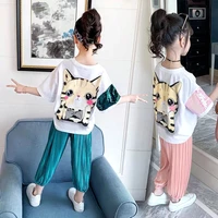 summer baby girls clothes sets short sleeve t shirt pants 2pcs sequins cat top teenage childrens clothing outfits 4 12 year