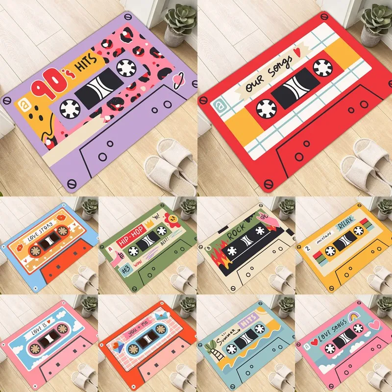 

Retro Cassette Flannel Carpet Floor mat No-Silp Bathmat Entrance Doormat Bedroom Rugs Area Beside Rug Super Soft Kitchen Mat