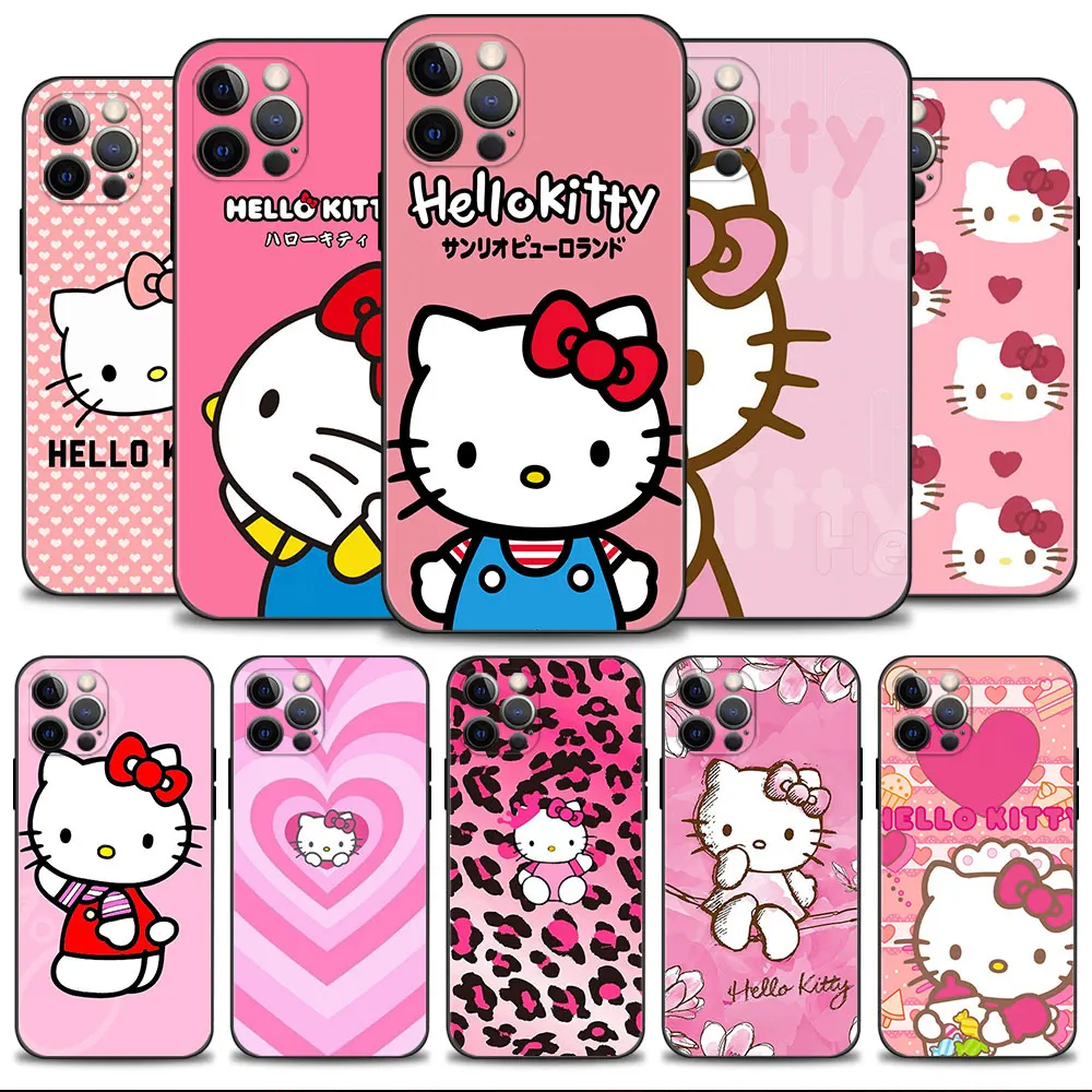 Phone Case For Apple iPhone 14 13 12 11 Pro Max 13 12 Mini XS Max XR X 7 8 6 6S Plus Cover Hello Kitty Love Leopard Print Flower
