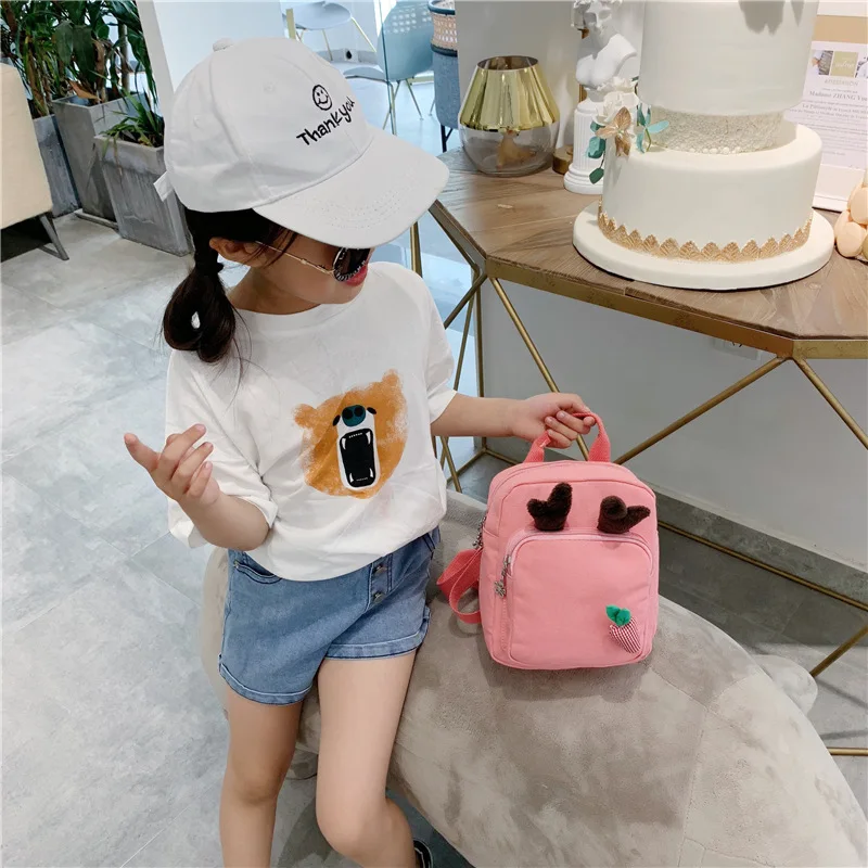 Mini Backpack Cute Toddler Baby Messenger Bag Children Kids Girls Cartoon Antlers Kawaii Canvas Handbag Children Small Backpack