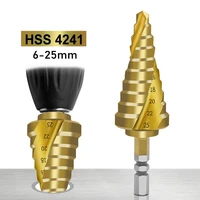6 25mm hss step drill bit hex shank pagoda spiral fluted step cone drill hole cutter drilling plastic metal wood electric drill