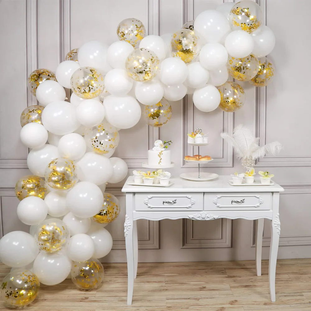 103pcs White Gold Confetti Latex Balloon Garland Arch Kit For Baby Showe Weeding Bride Kid Girl Adults Birthday Party Decoration