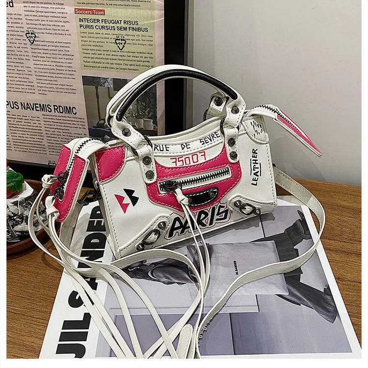 pu womens bag new 2022 fashion rivet graffiti ins messenger small square bag purses and handbags designer high quality free global shipping