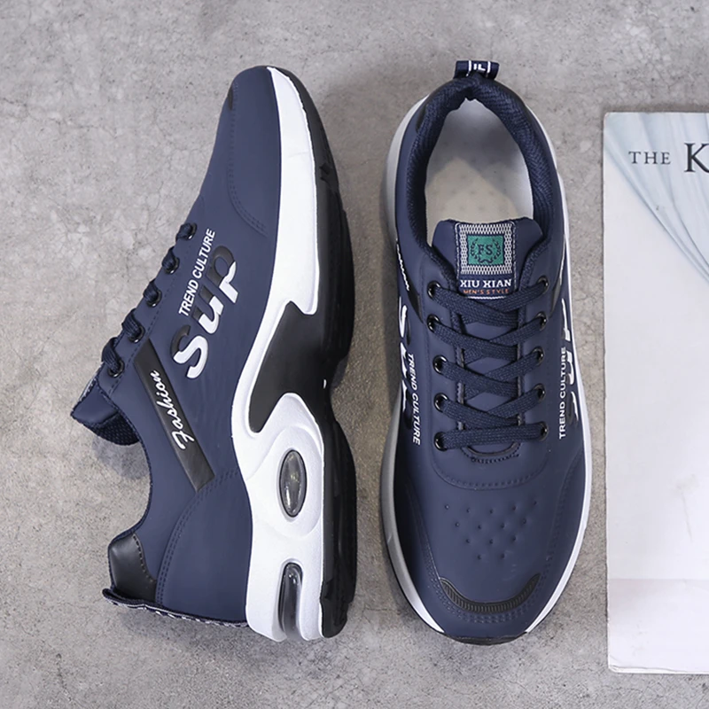 Leather Male Sneakers Men's Fashion Breathable Running Shoes Man Casual Height Increasing Outdoor Golfs Sports Zapatillas Hombre