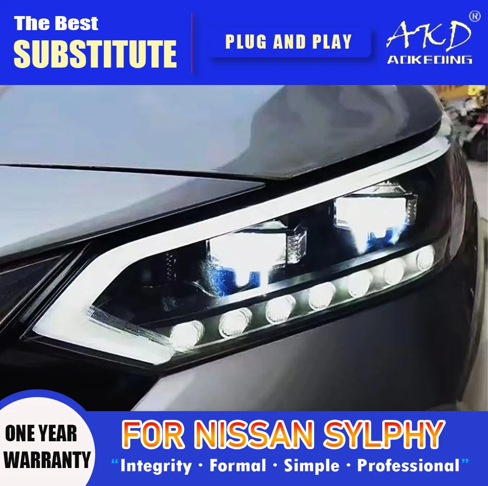 

AKD Head Lamp for Nissan Sylphy LED Headlight 2020-2022 Headlights New Sentra DRL Turn Signal High Beam Angel Eye Projector A