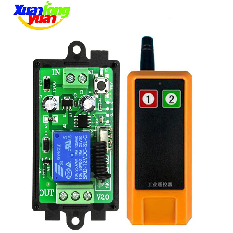 2000m DC 12V 24V 1CH Wireless rf Remote Control Switch Relay Output Radio receiver &amp 433 MHz controller garage door