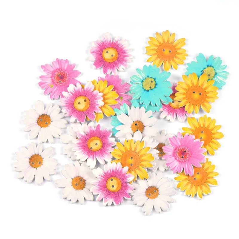 

25pcs 2holes Sunflower Wooden Buttons For Clothing Sewing Supplies Home Decor Handmade DIY Decoration Scrapbooking Crafts 35mm