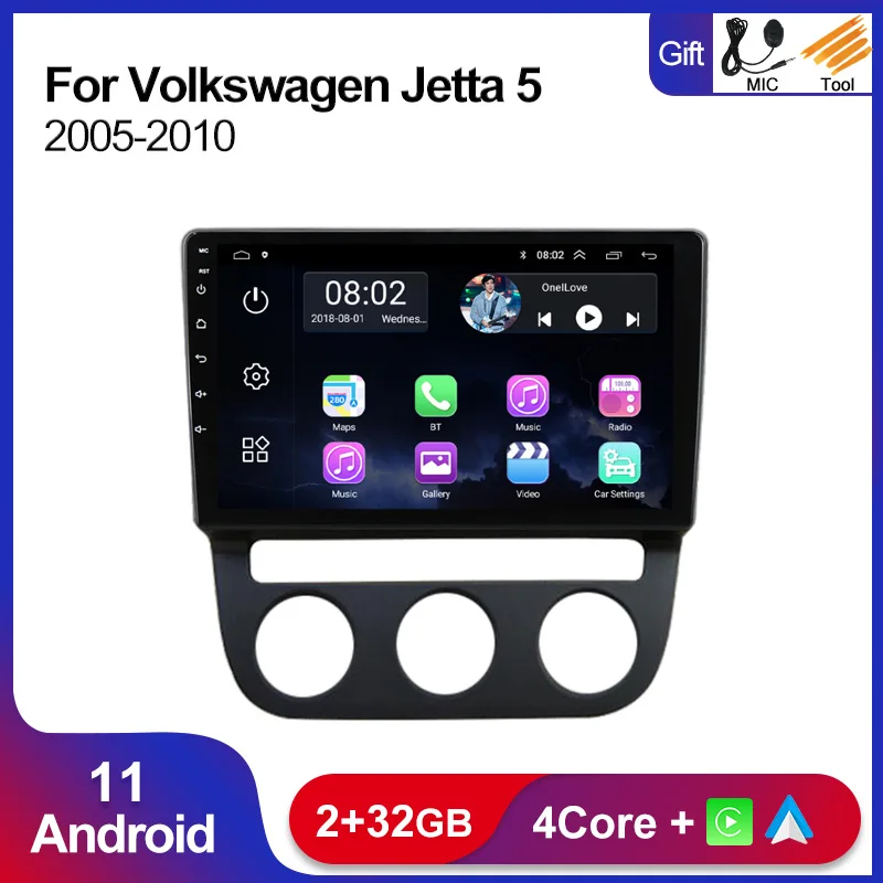 

Автомагнитола 2 + 32 ГБ для VW Volkswagen Jetta 5 2005-2010, Android 11, GPS-навигация для Carplay, Wi-Fi, BT, RDS, без DVD, 2Din