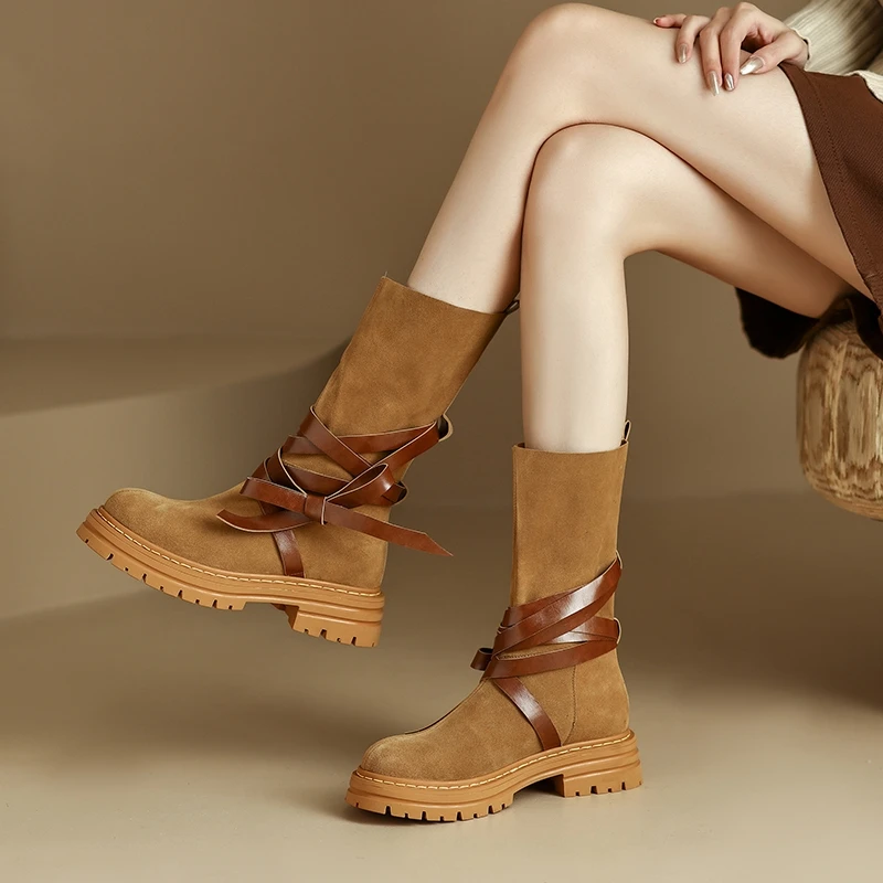 

Новинка 2022, Брендовые женские ботинки с круглым носком на весну и осень, женские ботинки на толстой подошве, модные ретро ботинки-трубы сред...