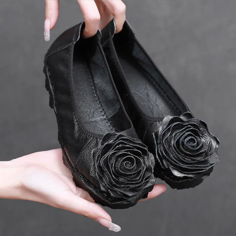 Spring Autumn Handmade Gravida Flats 2022 New Style Flower Genuine Leather Shoes Female Ballet Flats Casual Shoes Woman Loafers