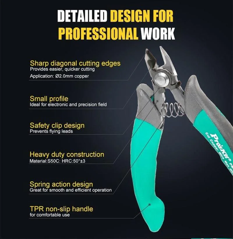 

Proskit PM-5101-C Mini two-color Ruyi cast steel diagonal pliers for cutting components or trimming leads TPR non-slip handle