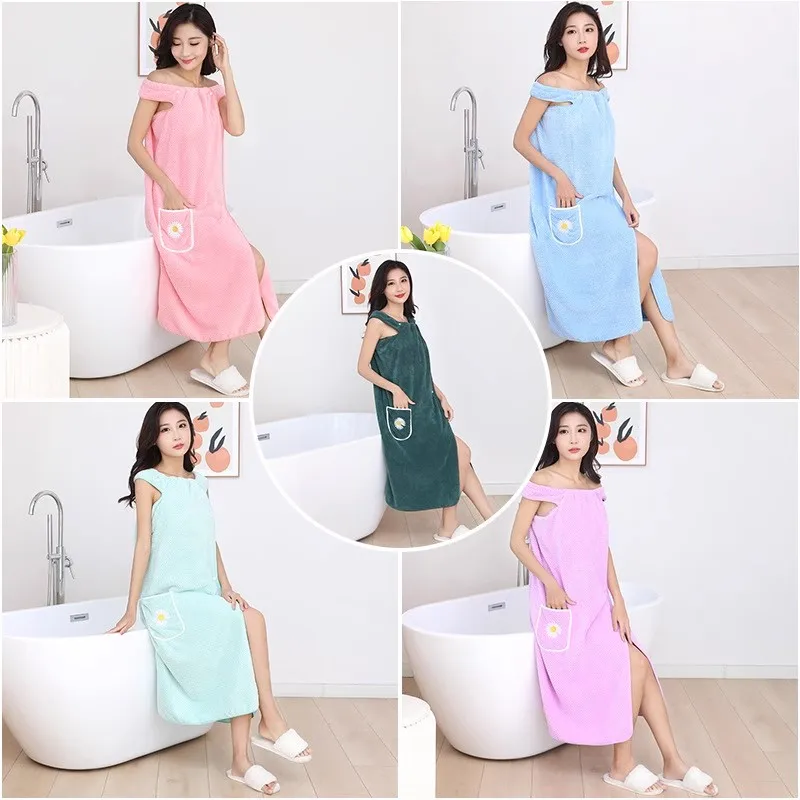 

Women Thick Warm Wearable Bath Towel Wrap Cozy Coral Fleece Highly Water Absorbent Beach Spa Gym Bathrobes Slip Dress Bathing