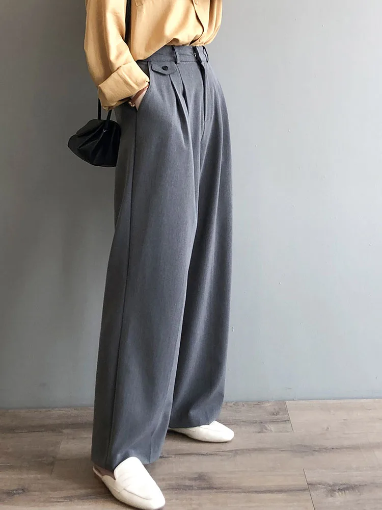 

Women 2022 spring new fashion high-waisted wide-leg pants vertical straight tube loose casual suit mopping pants female D0765