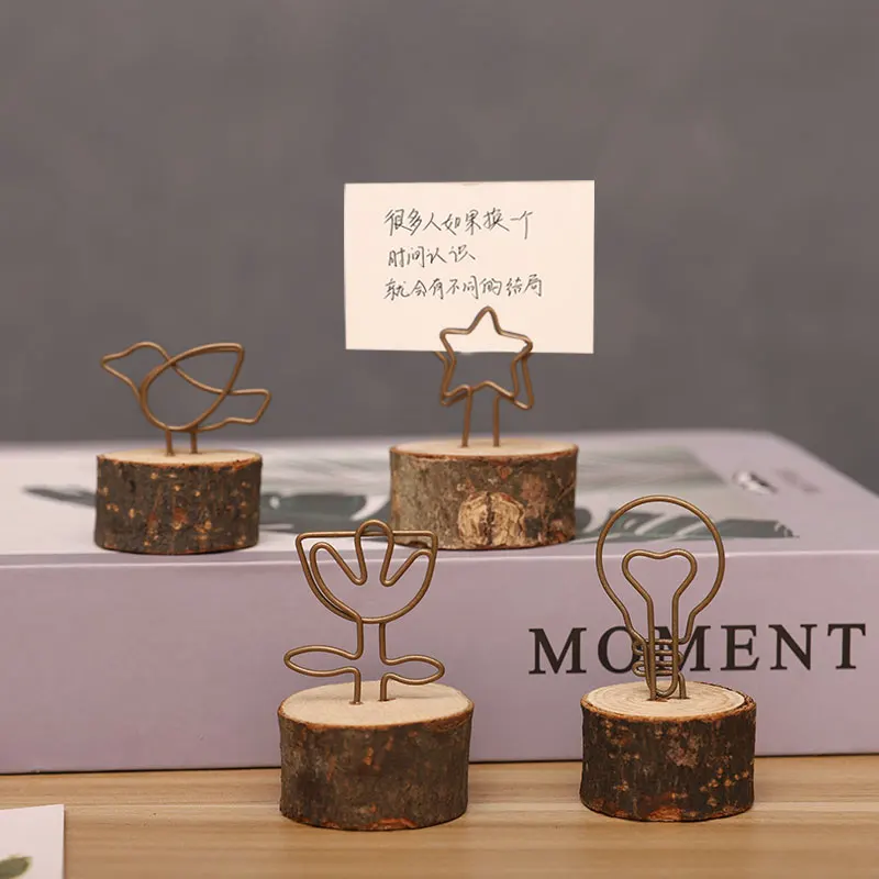 

Wooden Desktop Vertical Sticky Note Post-it Clip Business Card Postcard Photo Clip Card Display Holder Trinket