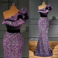 janevini sexy african one shoulder prom dress sparkly sequins long mermaid evening dresses elegant ruffles formal party gowns