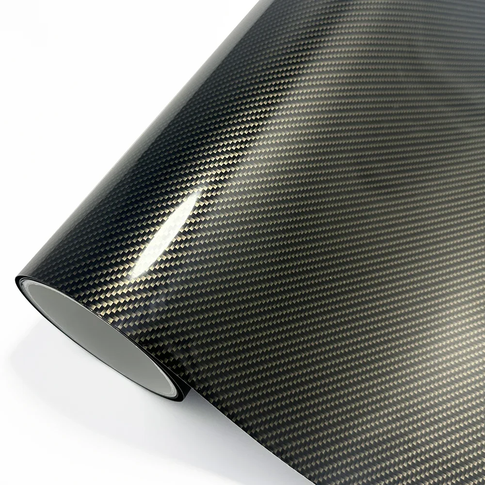 High Glossy PET Gold Carbon Fiber Vinyl Wrap Film Waterproof Car Stickers on the Hood Adhesive Auto Motorcycle Accessories