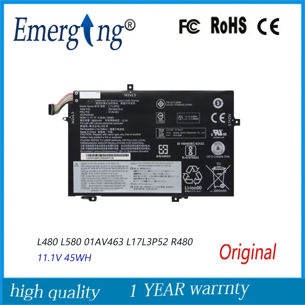 Оригинальный аккумулятор для ноутбука L17L3P52 11 1 В 45 Втч Lenovo ThinkPad L480 L580 01AV463 01AV464 01AV465