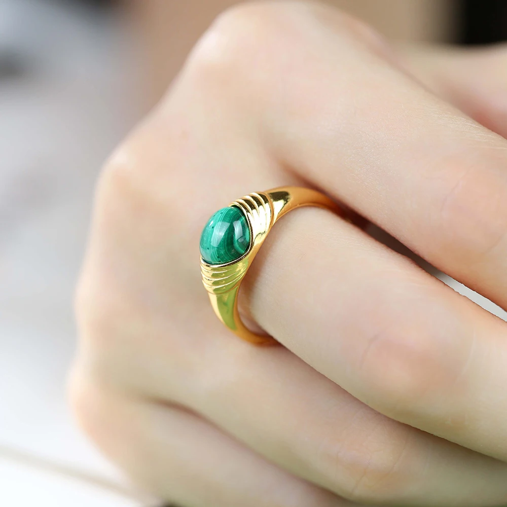 JICAI кольца 925 пробы серебряные женские из натурального малахита изысканные