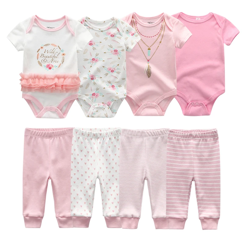 

6/8Pieces Unisex Cotton Newborn Baby Girl Clothes Bodysuits+Pants Baby Boy Clothes Sets Short Sleeve Spring Summer Cartoon