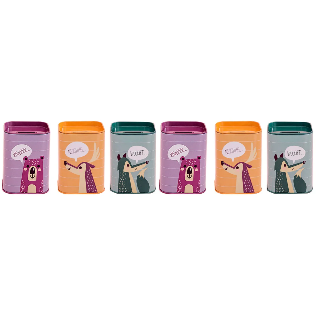 

6 Pcs Student Savings Tin Can Money Pot Coin Bank Metal Piggy Cartoon Girls Change Container Tinplate Ornament Kids Boys