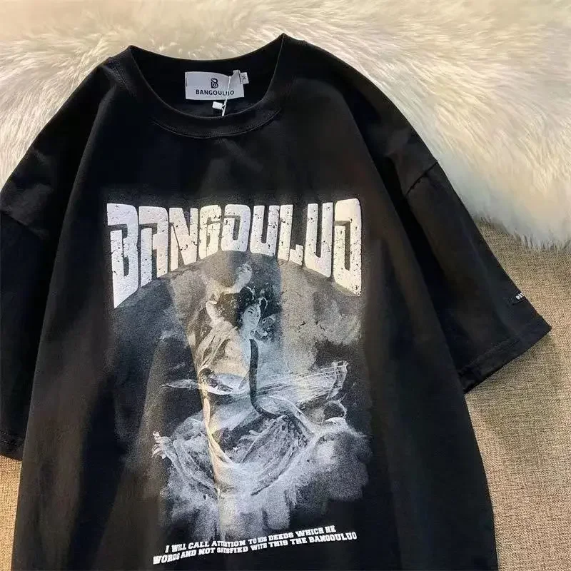 топы с принтом одежда футболка рок корейский стиль аниме японский черная