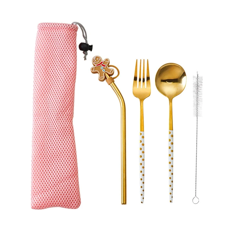 

Set of 4 Flatware Sets Creative Tableware Set Straw Set Korean Fork Spoon Straw