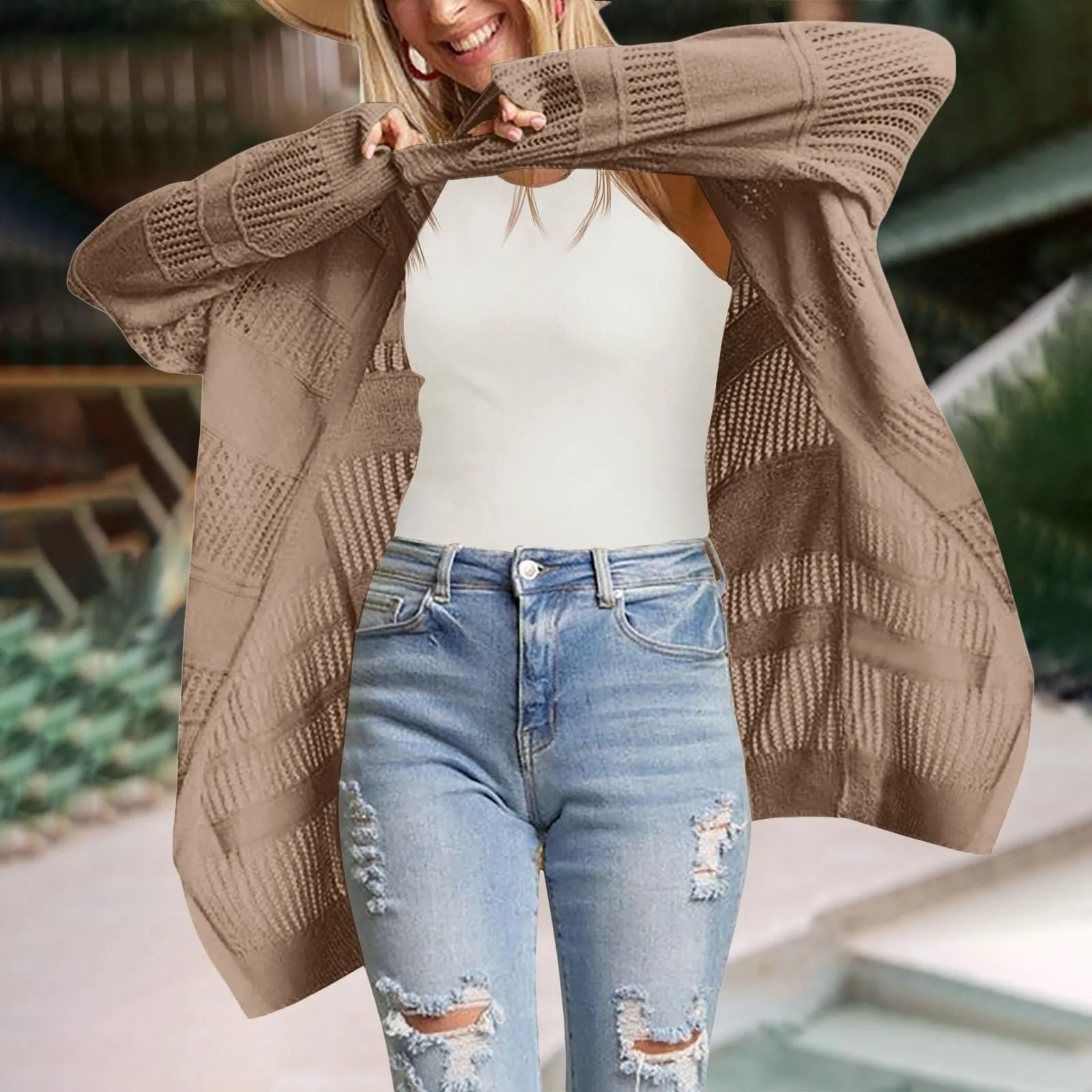 Женские летние легкие кардиганы вязаный свободный свитер в стиле бохо с открытой