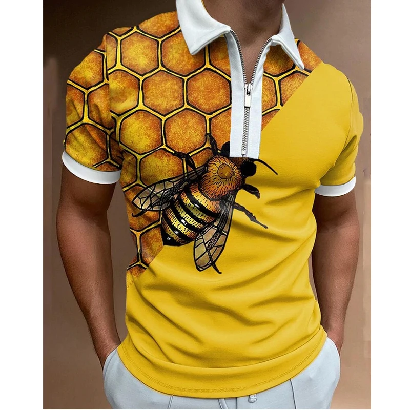 

Рубашка-поло мужская с отложным воротником, люксовая Повседневная тенниска на молнии, майка с треугольным принтом и короткими рукавами