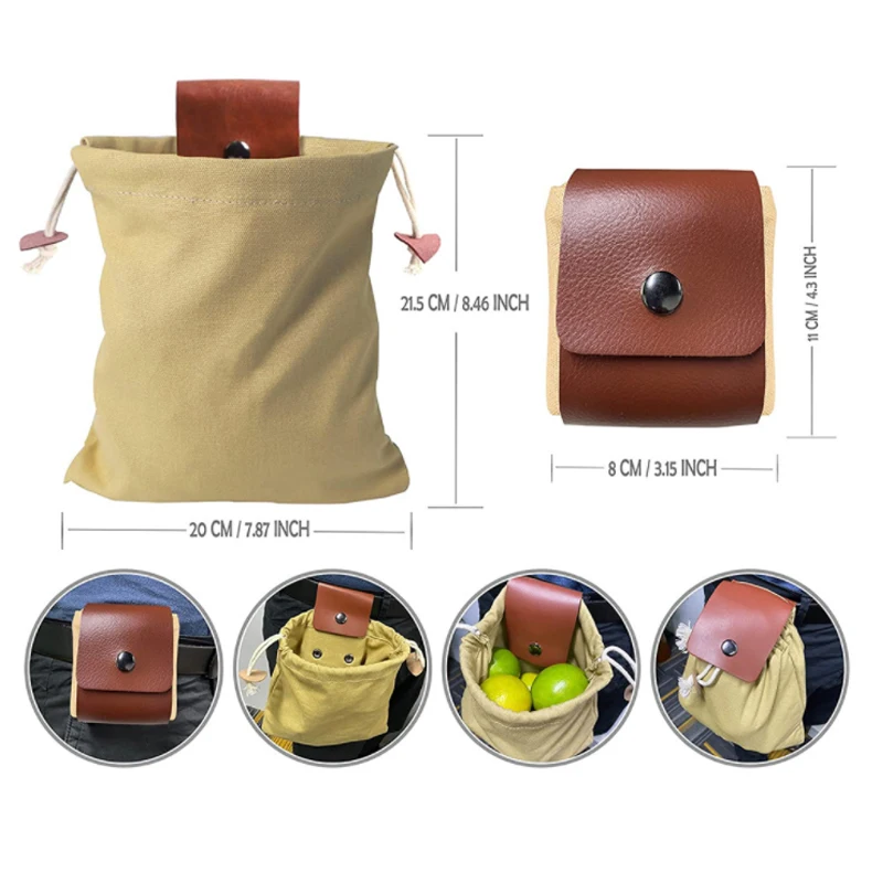 Outdoor Foraging Bag Leather Bushcraft Bag Vegetable Harvest Garden Fruit Picking Waist Tools Storage Hanging Pouch Camping