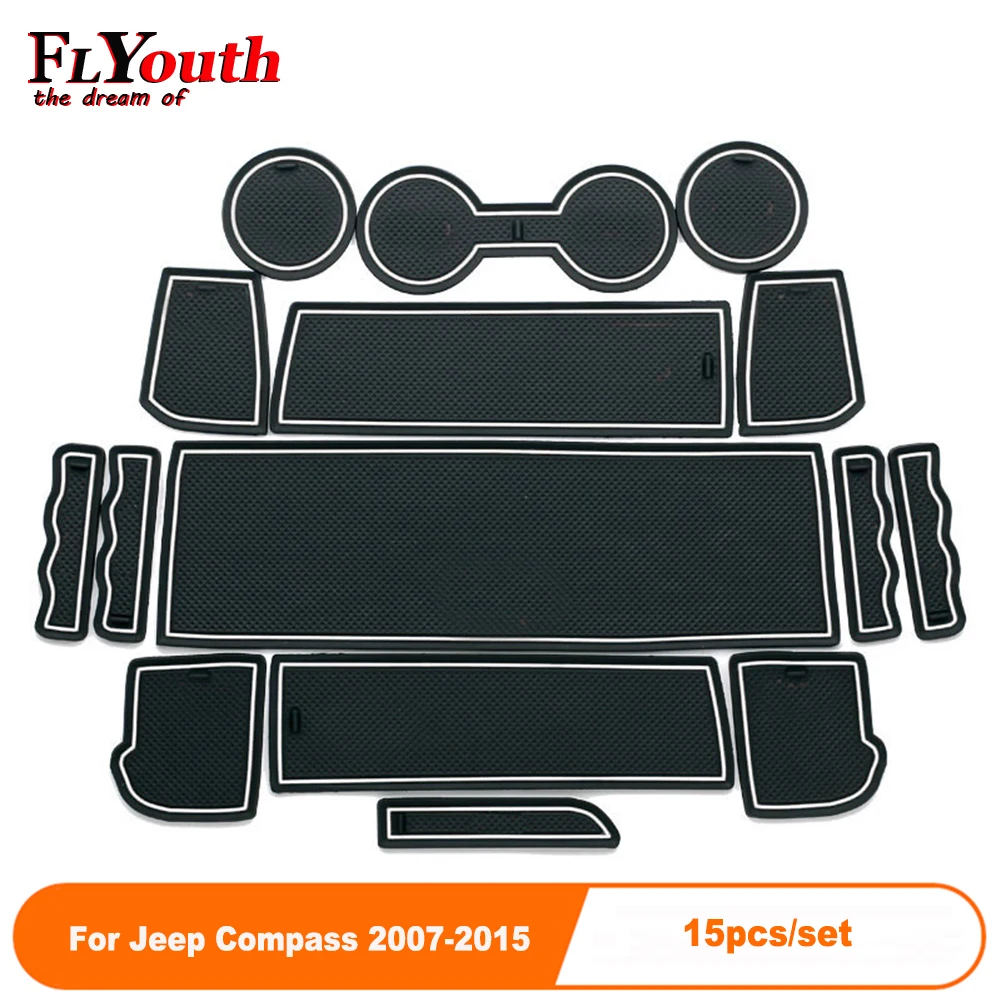 

15Pcs/Set Car Door Groove Mat For Jeep Compass 2007-2015 Auto Anti-Slip Cup Mat Non Slip Door Gate Pad Car Accessories
