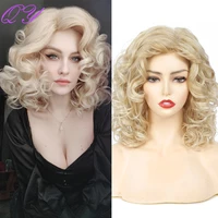 synthetic blonde wigs short natural wave curly wigs for white women daily use good quality high temperature fiber hair